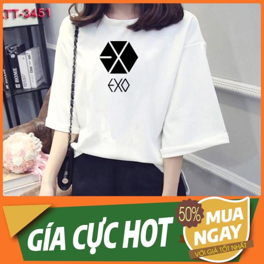 Áo thun nữ tay lỡ Hàn Quốc form rộng in hình biểu tượng EXO vài dày mịn TEEWOTL43 *