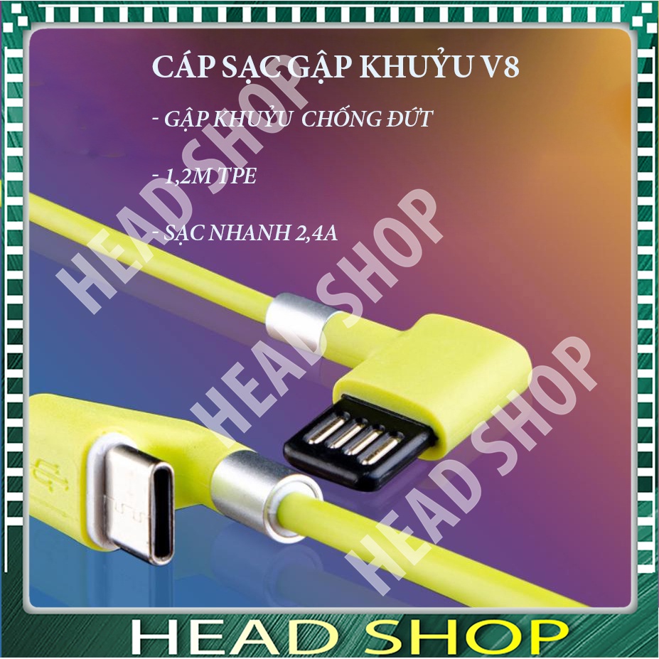 Cáp Sạc Nhanh Type C-cho IPtablet táo 90 Khuỷu 2,4A 1,2m chống đứt mã V8 HEAD SHOP