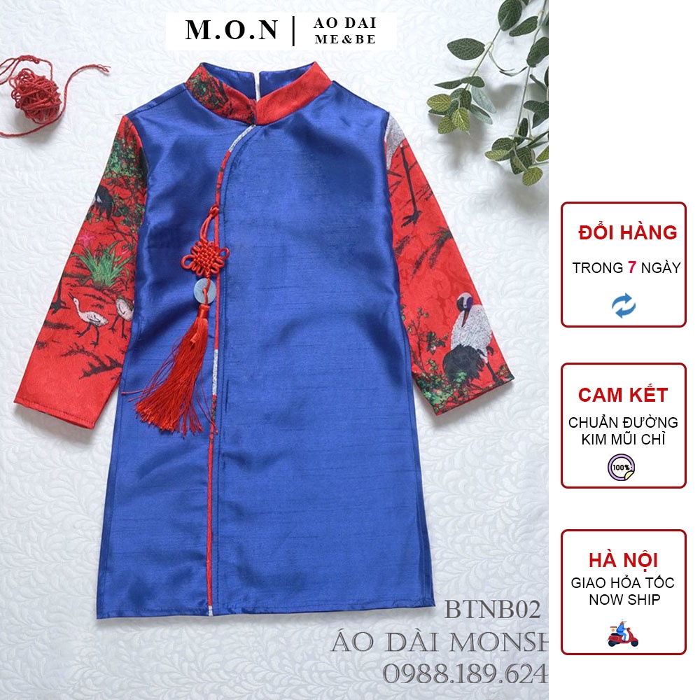 Áo Dài Bé Trai Tết 2019 Thiết Kế Cách Tân Mới Sẵn 3 Màu- Màu Xanh