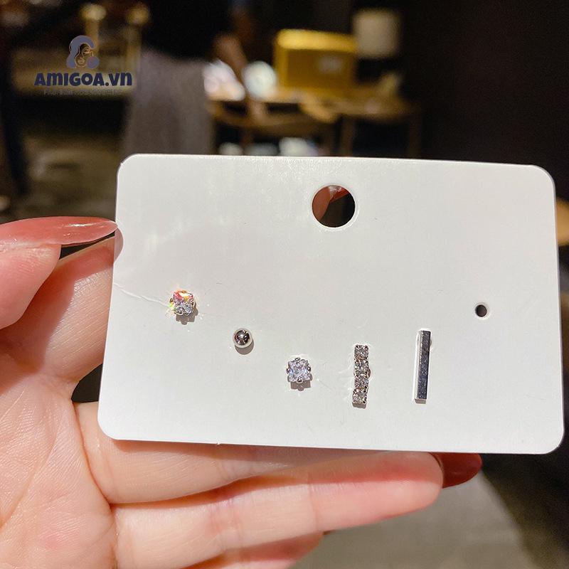 Set 5 Khuyên Tai S925 Không Làm Tổn Thương Da Thời Trang Cho Nữ