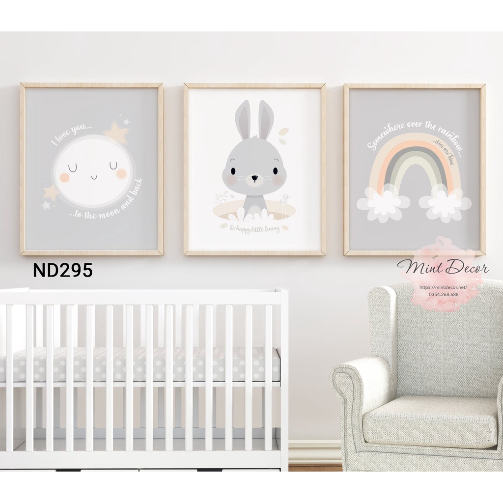 Tranh Thỏ Con Ngộ Nghĩnh Cho Bé - Tranh Treo Tường Canvas Phòng Bé Đáng Yêu - Không Thấm Nước - An Toàn Cho Trẻ