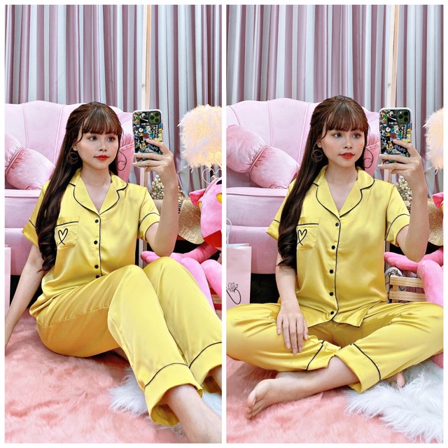 Satin tay ngắn quần dài