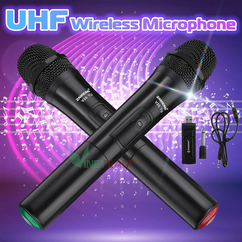 Bộ 2 micro karaoke không dây ZANSONG V20 sóng UHF cho DÙNG CHO ÂM LY, DÀN ÂM THANH VÀ CÁC LOẠI LOA KÉO -dc4473