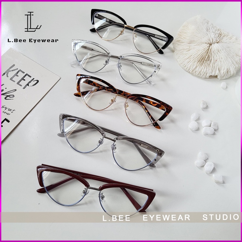 Kính mắt mèo L.BEE EYEWEAR,gọng kính chất liệu kim loại mắt kính thời trang cao cấp 90L61