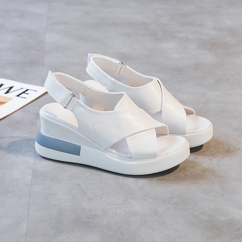 Giày Sandal Cao Gót 7C Quai Dán Đế Xuồng Mềm Thời Trang Mùa Hè 2022 Cho Nữ