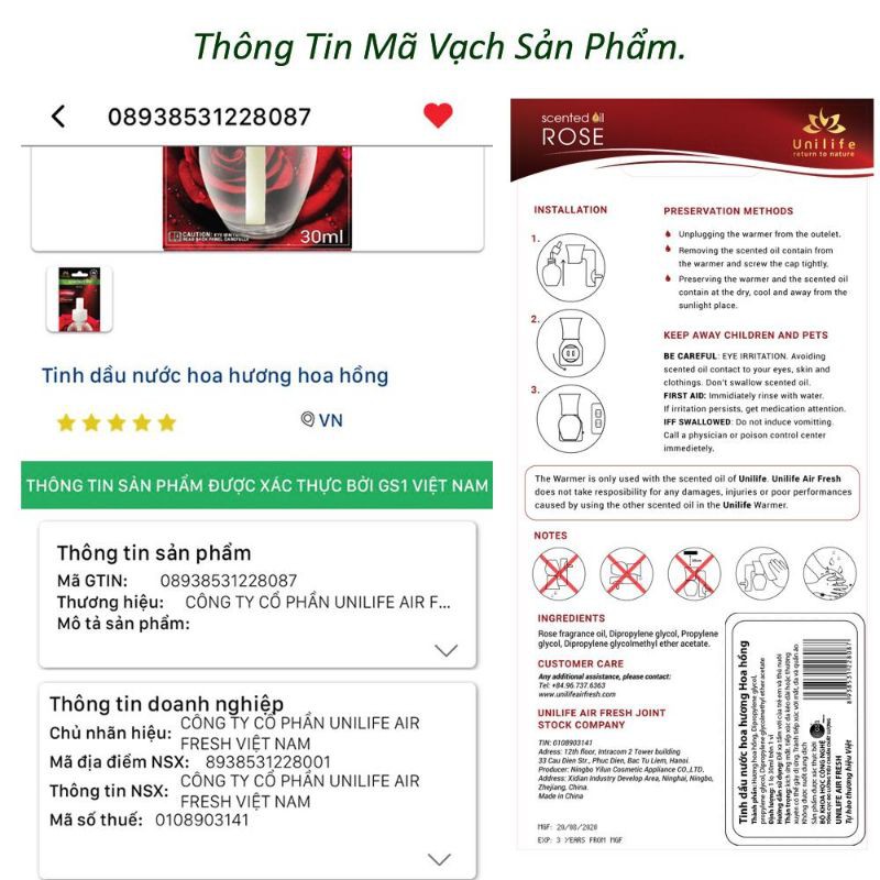 Bộ tinh dầu nước hoa hương Hoa Hồng - Unilife | BigBuy360 - bigbuy360.vn