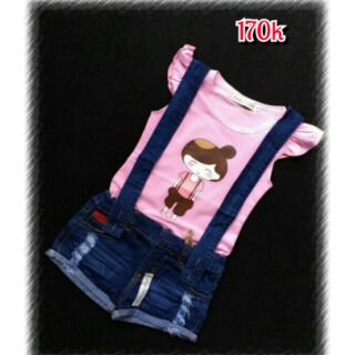 Quần yếm jean # set áo quần bé gái
