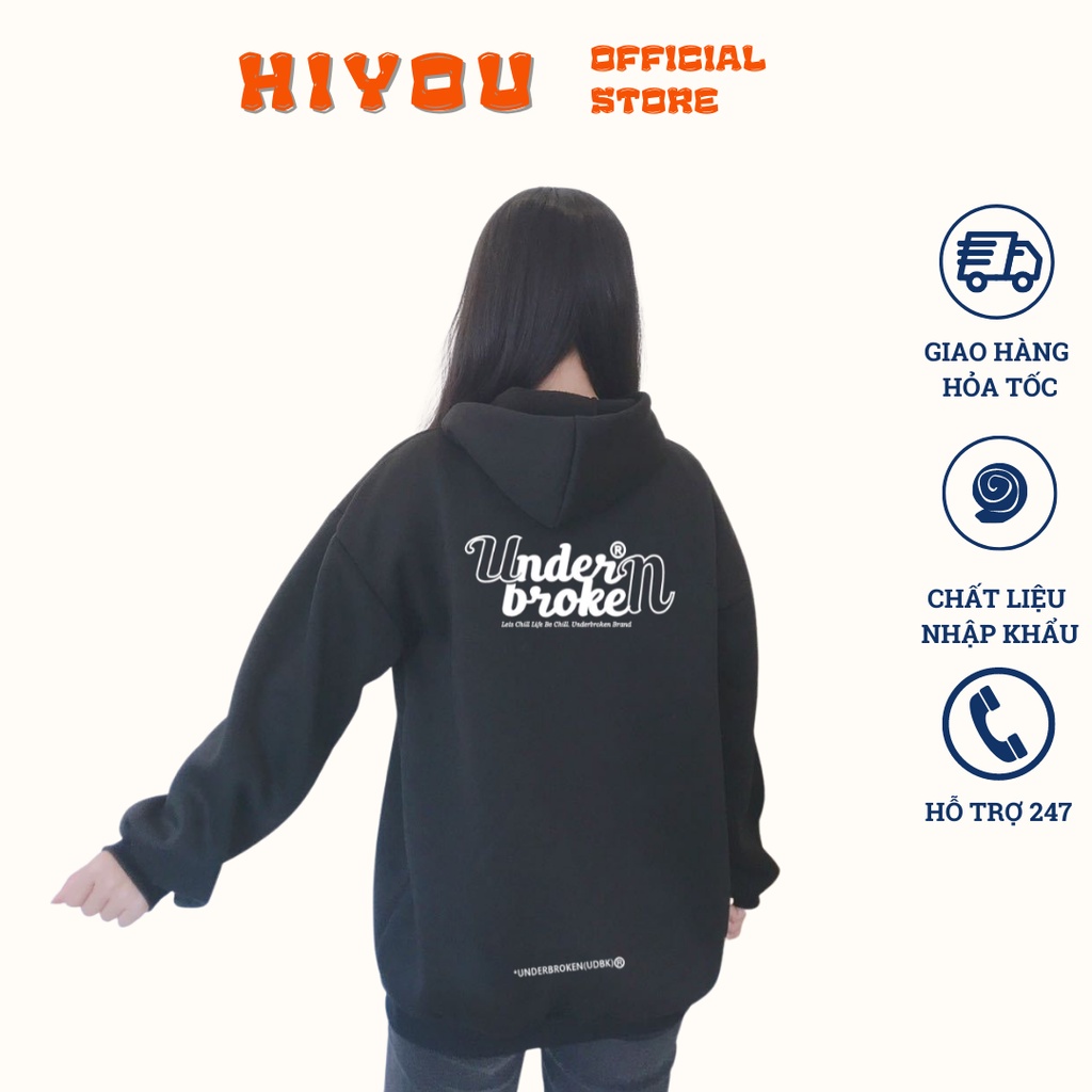 Áo Nỉ Hoodie Unisex UNDERBROKEN nam nữ chất liệu nỉ bông dày dặn phong cách Hàn Quốc Top xu hướng 2022