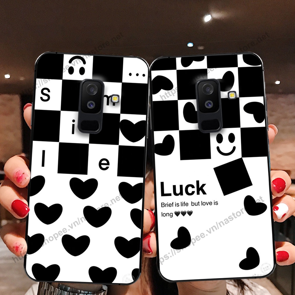 Ốp lưng Samsung J8 trái tim họa tiết caro, mikey họa tiết beabrick kaws cute