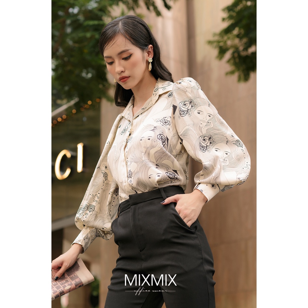Áo sơ mi lụa họa tiết Alice - Mixmix - thời trang công sở thiết kế