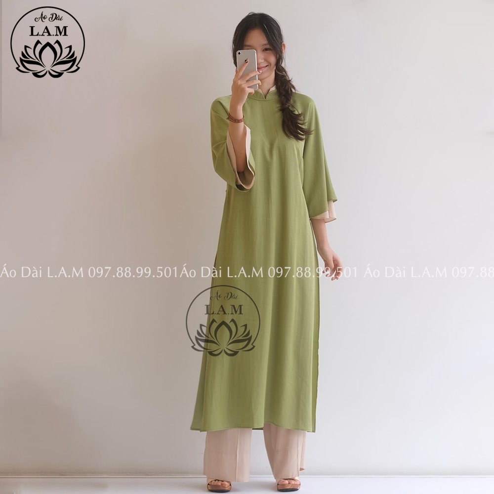 Áo dài dáng suông tay 2 lớp cách điệu, chất liệu lụa trơn