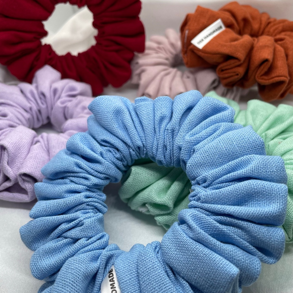 Buộc tóc Scrunchies Handmade màu sắc kẹo ngọt vải linen