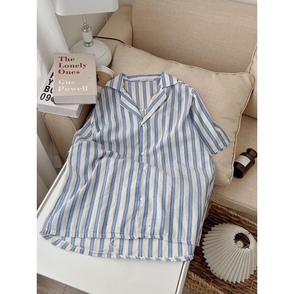 Áo sơmi kẻ sọc cộc tay basic style trẻ trung đơn giản Hàn Quốc