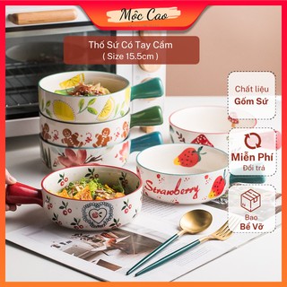 Thố sứ, bát tô sứ ăn mì có tay cầm họa tiết chanh vàng cherry dùng được lò vi sóng và lò nướng