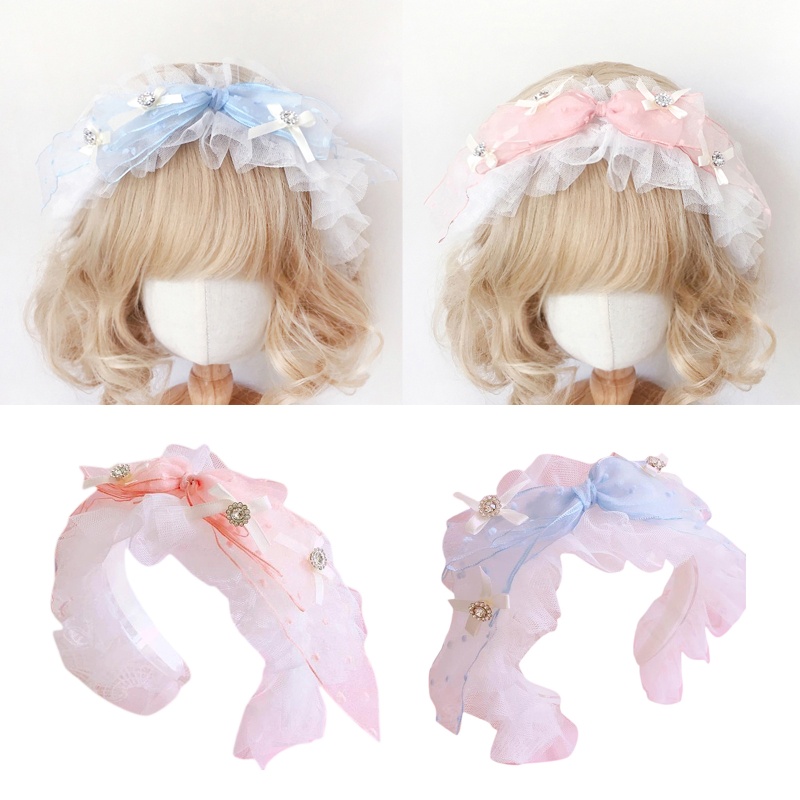 Băng Đô Cài Tóc Phối Ren Đính Nơ Phong Cách Lolita