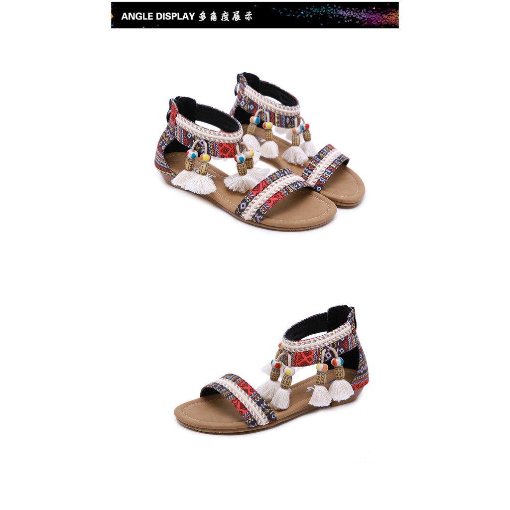 SANDAL BOHEMIAN ĐÍNH BÔNG MÀU SẮC