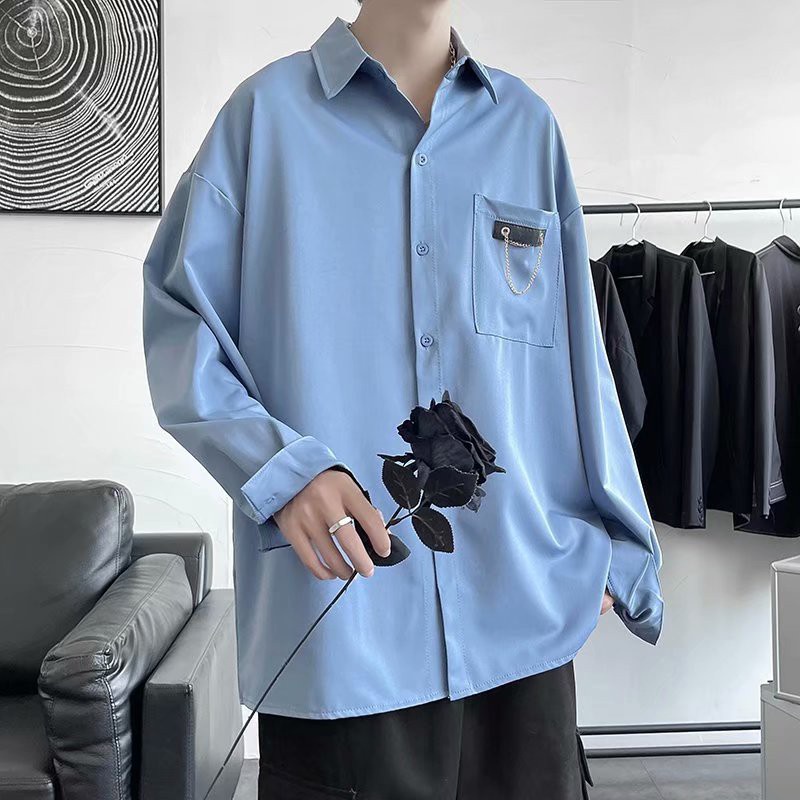 Áo sơ mi tay dài dáng rộng màu trắng/ xanh dương/ đen phong cách Hàn Quốc size M-3XL cao cấp thời trang dành cho nam