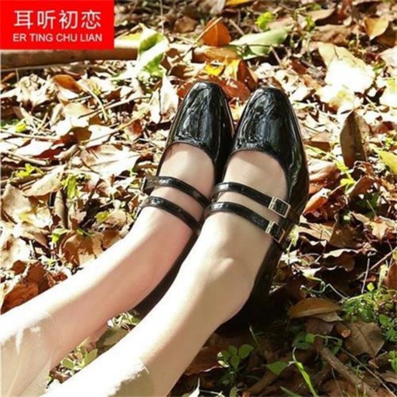 (ORDER) Giày búp bê mũi nhọn Lolita gót vuông đế 6 cm da bóng 3 màu (ảnh thật)