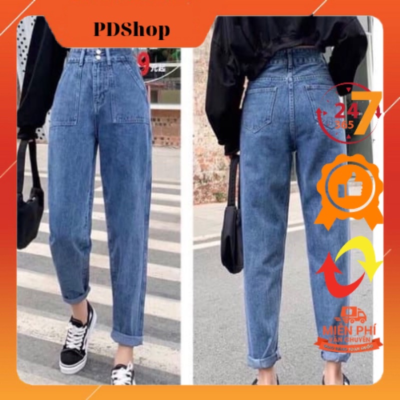 Quần baggy nữ quần bò jeans túi to nữ cạp cao 3 size S M L hót 2021 PDShop