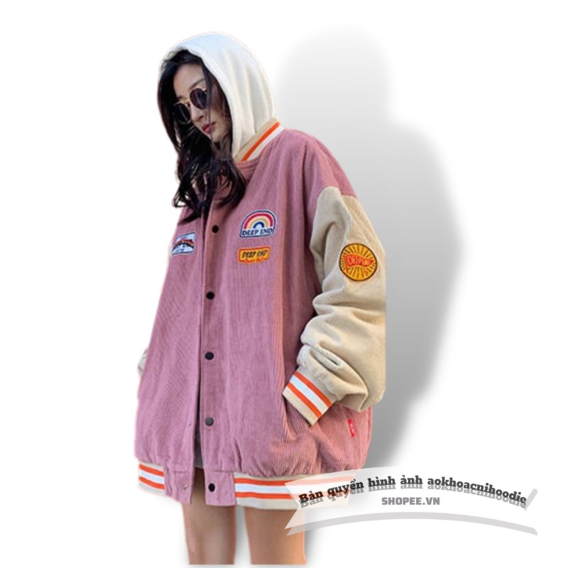 Áo bomber nam áo khoác jacket nỉ nữ unisex khuy bấm tay bo phối màu form rộng 2 màu logo cầu vồng Freeship | BigBuy360 - bigbuy360.vn