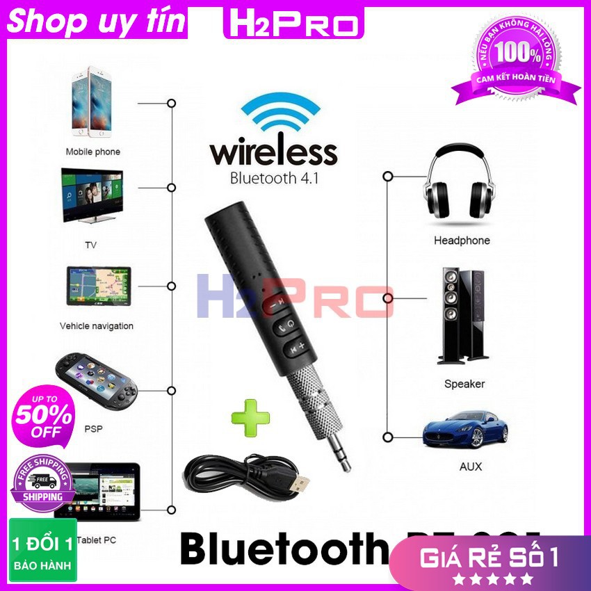 Thiết bị bluetooth cho xe hơi BT801 H2Pro cao cấp cắm jack AUX, thiết bị kết nối bluetooth cho amply-loa-tai nghe-TV