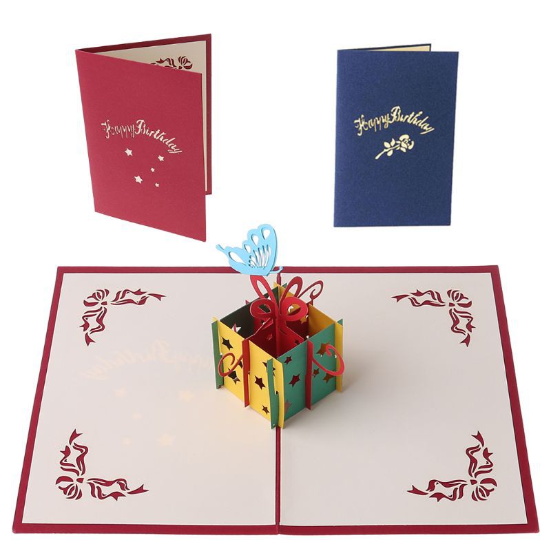 COLO  3D Pop Up Greeting Card Butterfly Hollow Candy Box Birthday Christmas Thank You