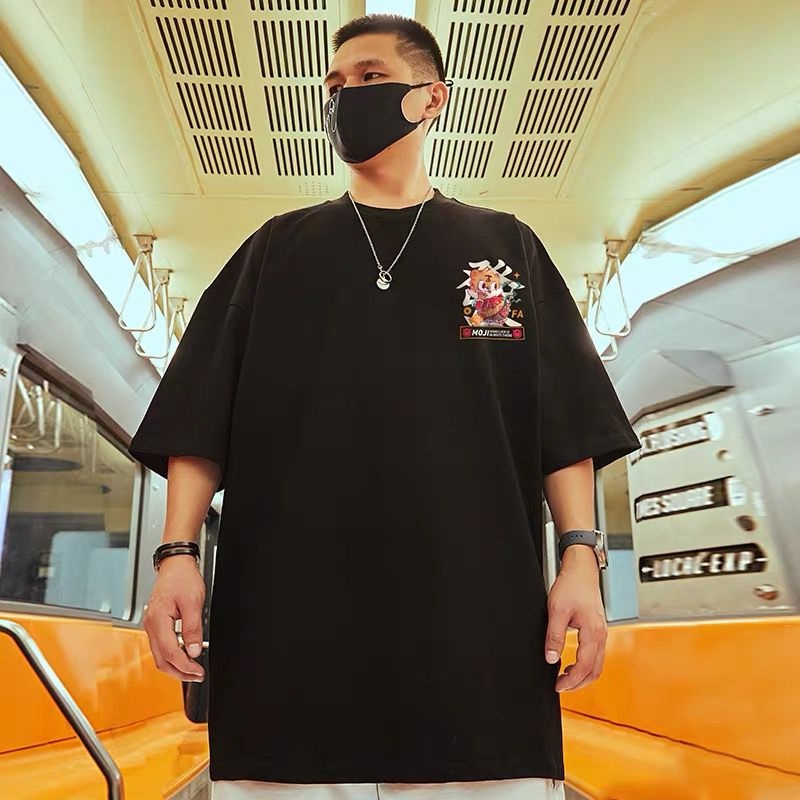 Áo Thun Tay Ngắn Dáng Rộng Cổ Tròn In Họa Tiết Hoạt Hình Phong Cách hip hop Thời Trang Mùa Hè Cho Nam size M-8XL