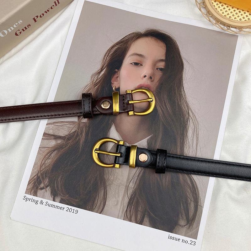 Dây Nịt Khóa Vàng Đen Thiết Kế Đơn Giản Phong Cách Retro Thời Trang