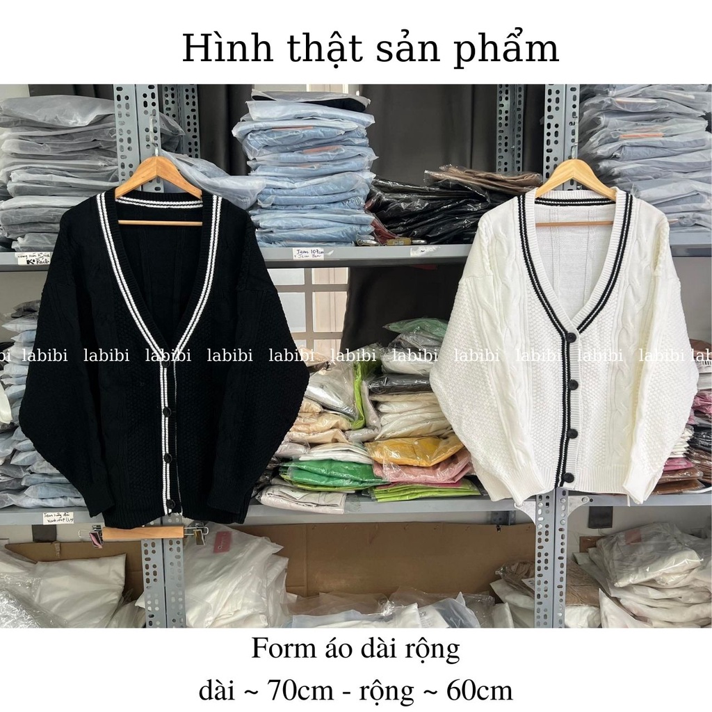 Áo Cardigan Nữ Sinh Len Thừng Viền Đen Form Rộng, Labibi