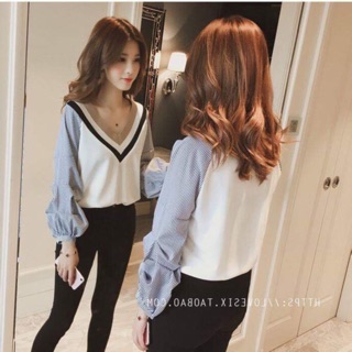 Áo kiểu chất thun bigsize tay áo sơmi hàng Quảng Châu