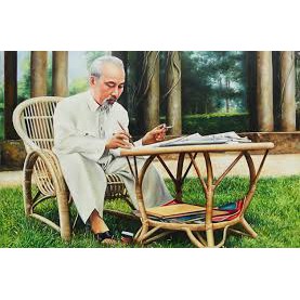 Tranh Đính Đá Bác Hồ Ngồi Ghế Mây 60x90cm - Df422