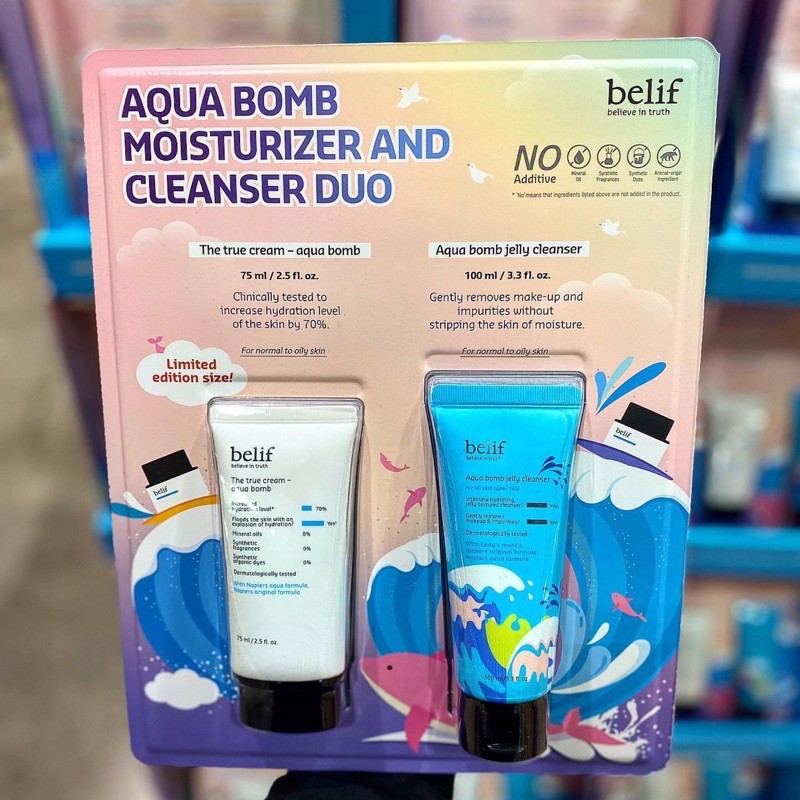 Set Belif aqua bomb dưỡng ẩm và sửa rửa mặt