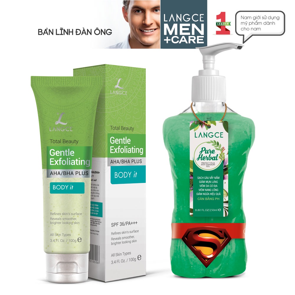 Bộ Gel Tắm Viêm Da Cơ Địa, Ngừa Mụn 250g + Tẩy Tế Bào Chết BODY it - Toàn Thân 100g BS LANGCE dành cho Nam