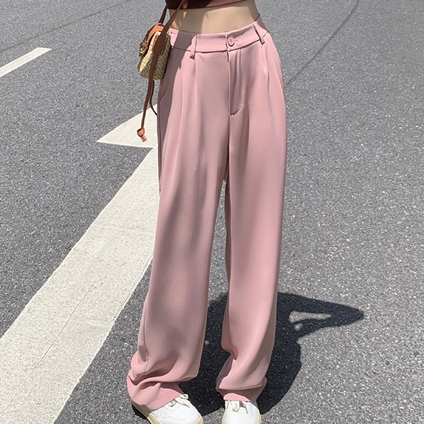 SUXI Quần ống rộng Lưng Cao Co Giãn Màu Sắc Đơn Giản Thời Trang Mùa Hè Cho Nữ