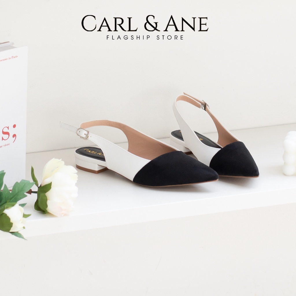 Carl &amp; Ane - Giày cao gót mũi nhọn phối mũi thời trang công sở cao 1.5cm màu trắng- CL031