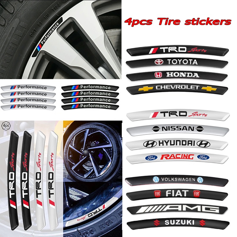 Bộ 4 Miếng Dán Trang Trí Bánh Xe Hơi Honda Toyota Nissan BMW VW FIAT Benz TRD