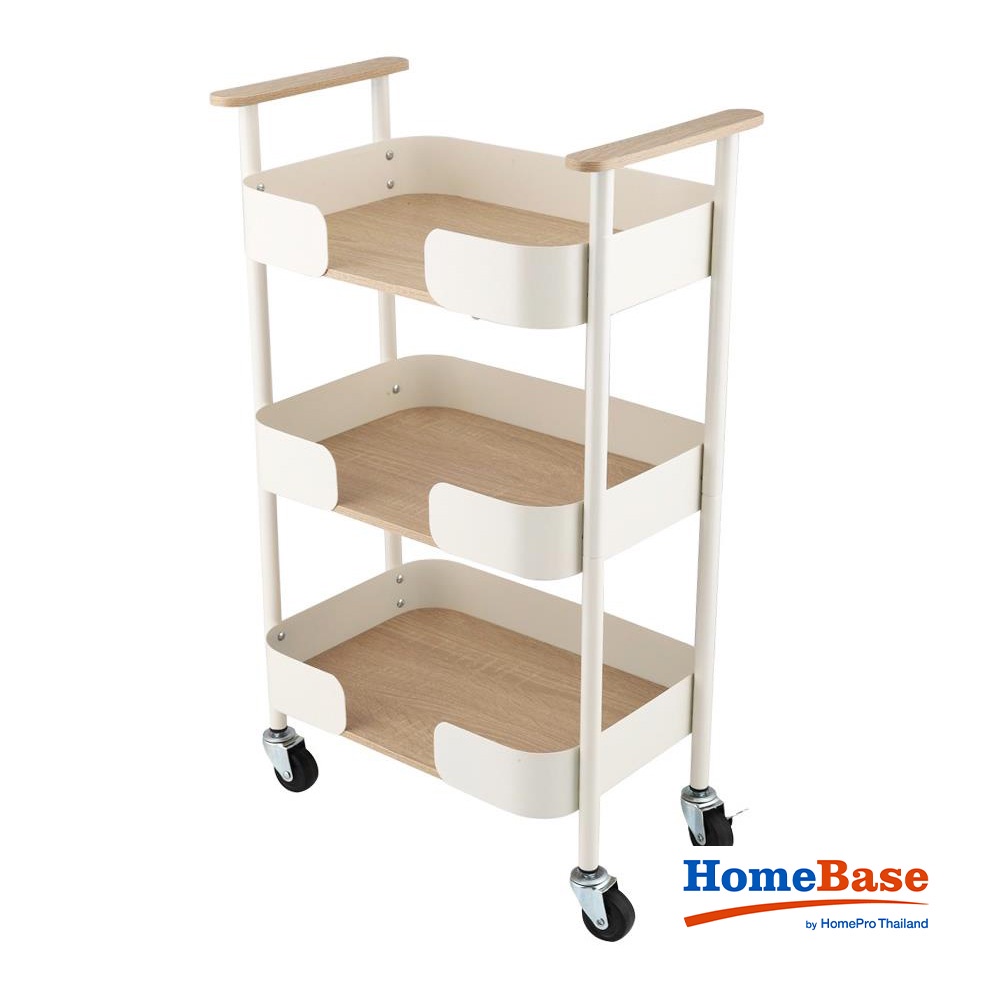 HomeBase STACKO Kệ 3 tầng bằng thép có bánh xe MELLOW W44xH73.5xD28cm màu trắng