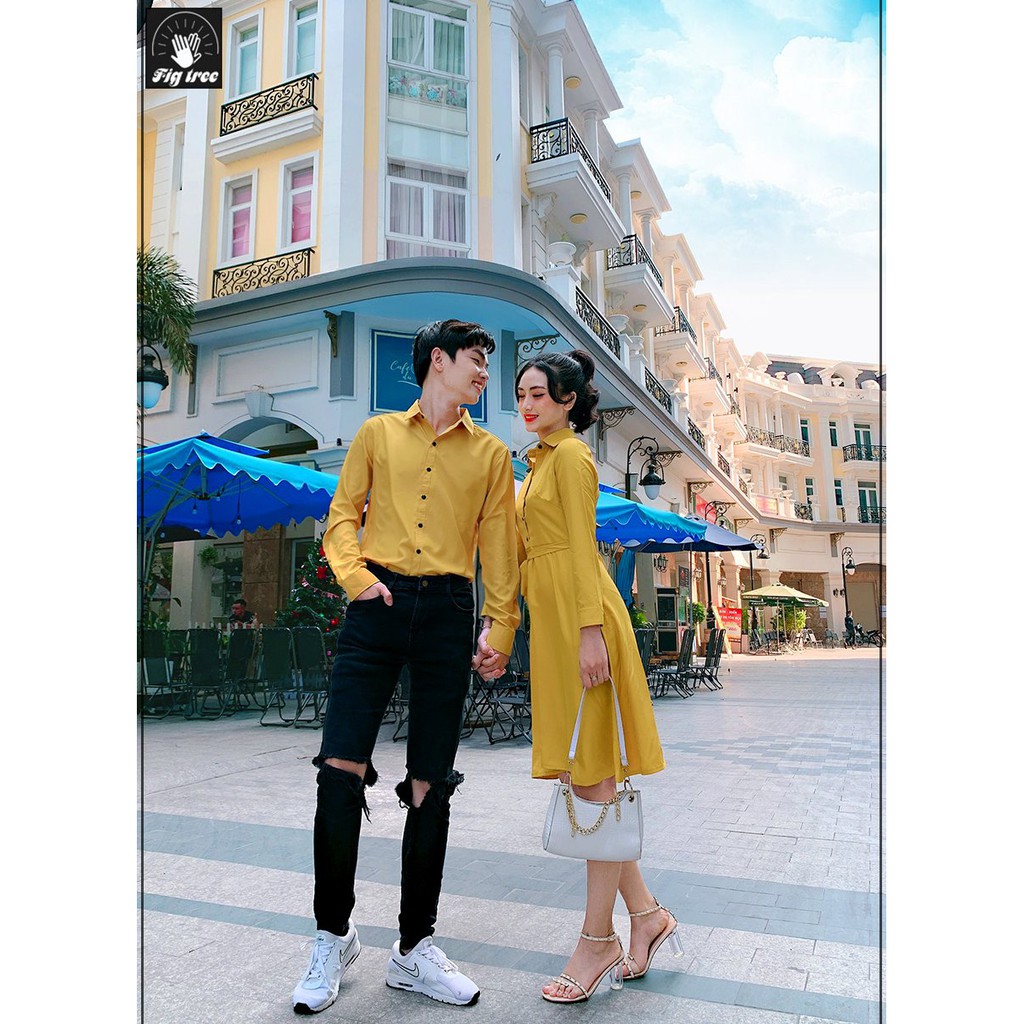 Set Sơ Mi Váy Đôi FIGTREE Màu Vàng Sang Chảnh