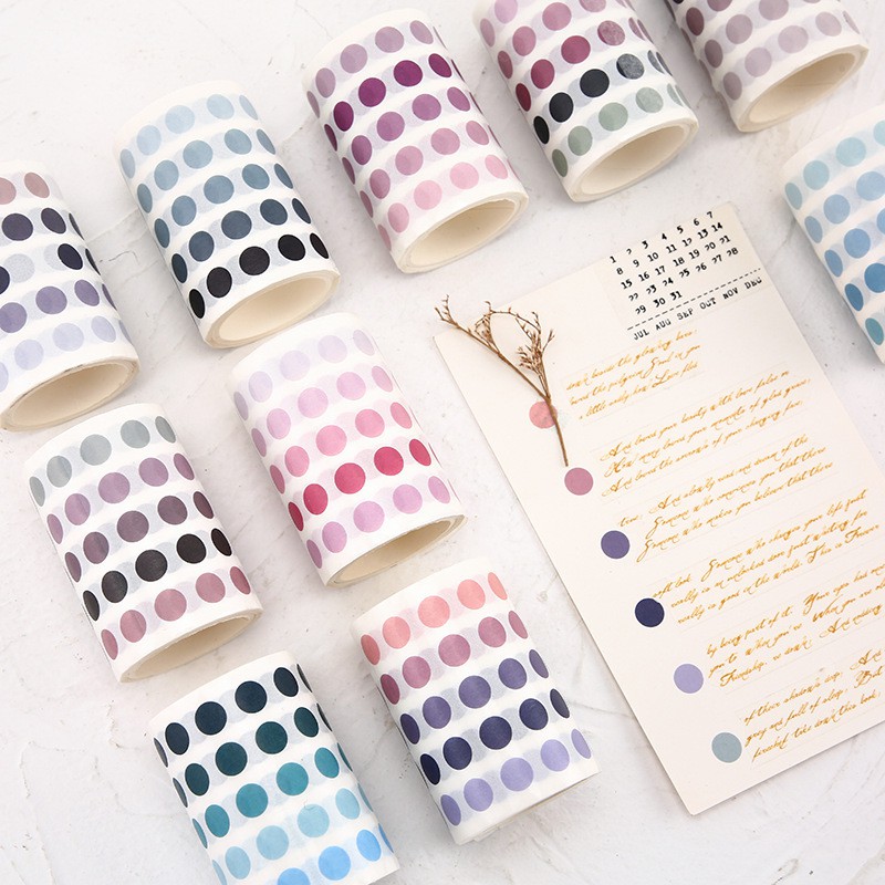 Băng dính washi tape họa tiết dot dùng trang trí sổ tay, bullet journal Tả Bí Lù Store