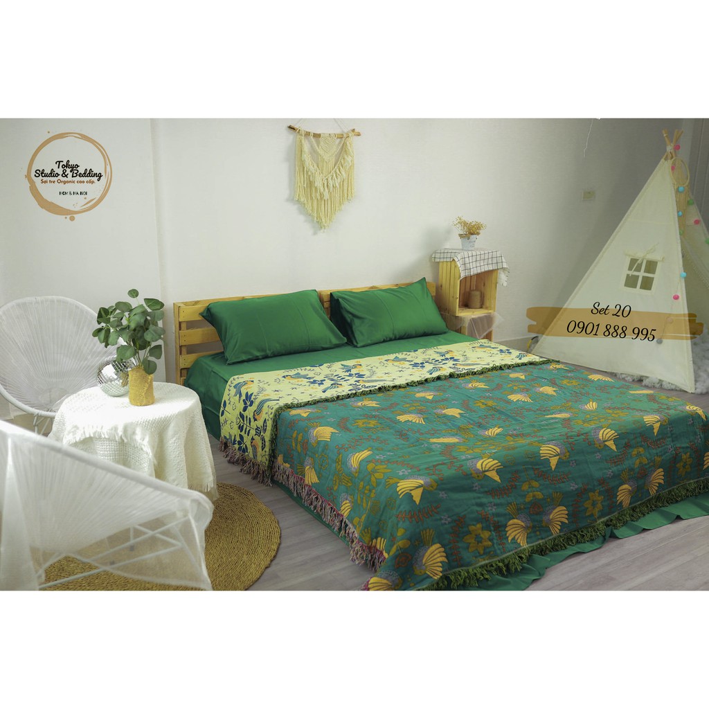 Set 20_Chăn Xô Cotton Sợi tre Organic_Dòng Basic &amp; Ga gối Lụa