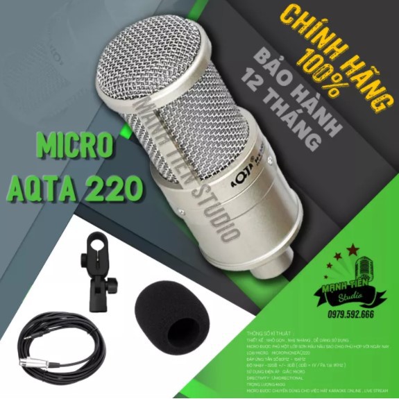 Micro livestream Karaoke AQ220 - Micro thu âm hát Live Stream cao cấp chính hãng AQTA chất âm trong, sáng, hút âm tốt