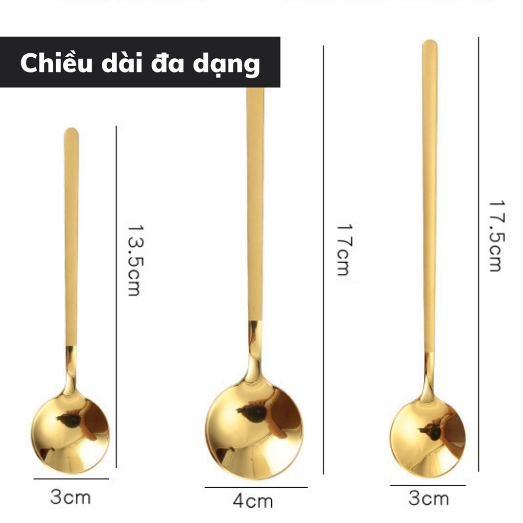 Thìa pha trà inox 304 cao cấp dụng cụ pha cà phê thiết kế sang trọng kiểu dáng hiện đại độ dài 13 - 15 - 17cm