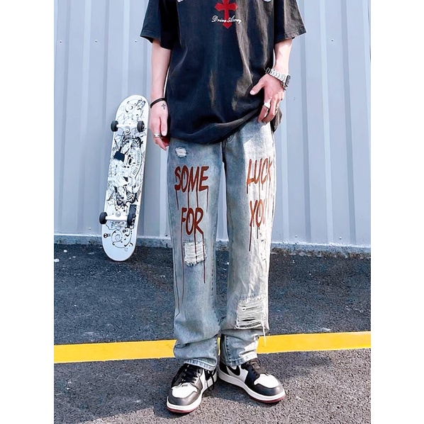 quần baggy ống rộng và áo thun wash cao cấp