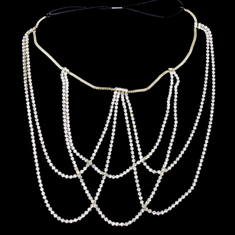 Dây Xích Đeo Đùi Co Giãn Nhiều Lớp Bằng Kim Loại Đính Đá Lấp Lánh Gợi Cảm Cho Nữ