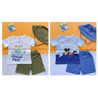 Set bộ h.&.m 3 chi tiết kèm mũ vành chất cotton cho bé trai