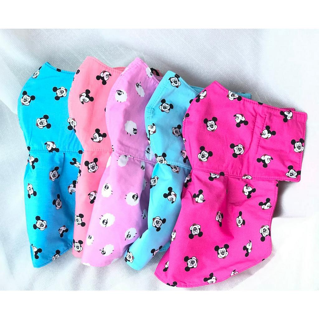 Khẩu trang yếm vải tole (lanh) 3 lớp che nắng tai và cổ, nhiều màu họa tiết chuột Mickey dễ thương