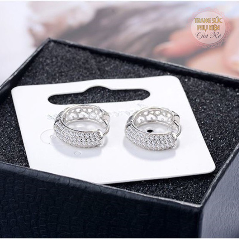 Hoa tai tròn khóa bấm HT171,bạc Ý S925