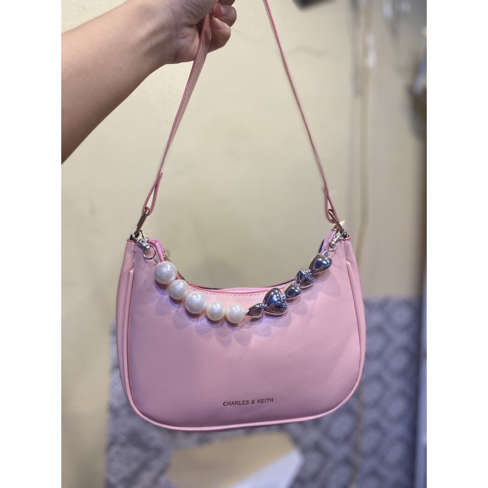 Túi kẹp nách nữ - Túi xách đeo vai kèm phụ kiện ngọc trái tim thời trang 390