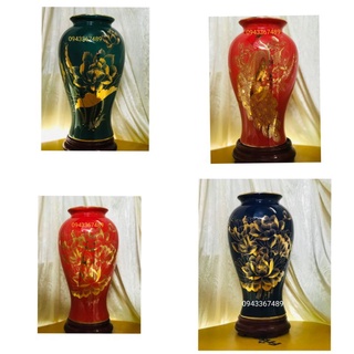 Lọ hoa sứ Bát Tràng dáng ĐÙI DẾ vẽ vàng, cao 35cm