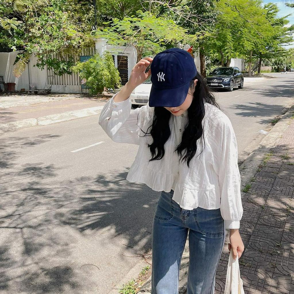 Áo Sơ Mi Trắng Dáng Baby Doll Croptop Dài Tay Phối Bèo Đáng Yêu